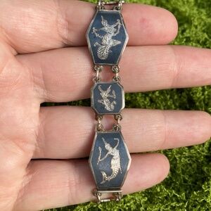 Siam Sterling Vintage Panel Scene Bracelet, Thai, Mekkala Goddess